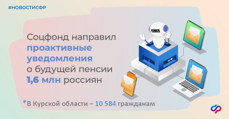 Более 10, 5 тысячи жителей Курской области получили проактивные уведомления о будущей пенсии. Более 10, 5 тысячи жителей Курской области получили проактивные уведомления о будущей пенсии.
